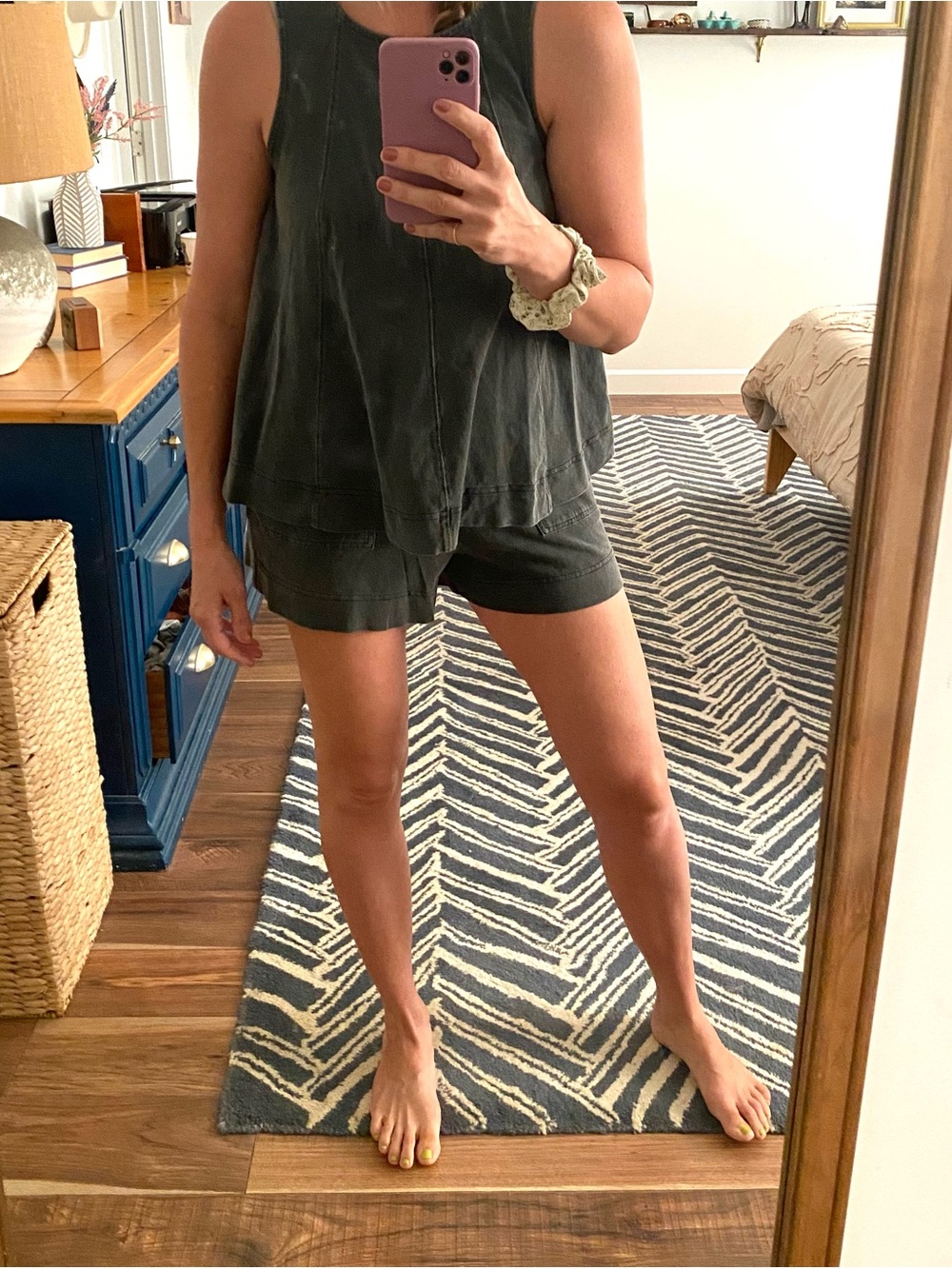 Women's Cotton Tank and Shorts Set - washed black